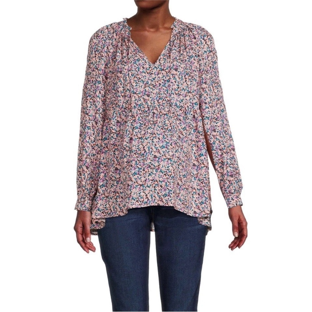 Destination Maternity Split Neck Pink Multi Floral Blouse Soft Relaxed Size M